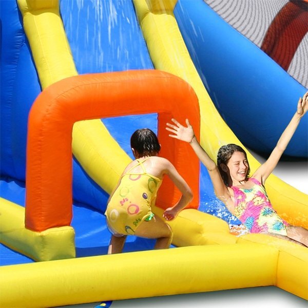 Happy Hop Saltea gonflabila mini Water Park cu spatiu de catarat trei tobogane cos de baschet si tunel