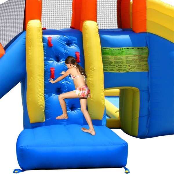 Happy Hop Saltea gonflabila mini Water Park cu spatiu de catarat trei tobogane cos de baschet si tunel
