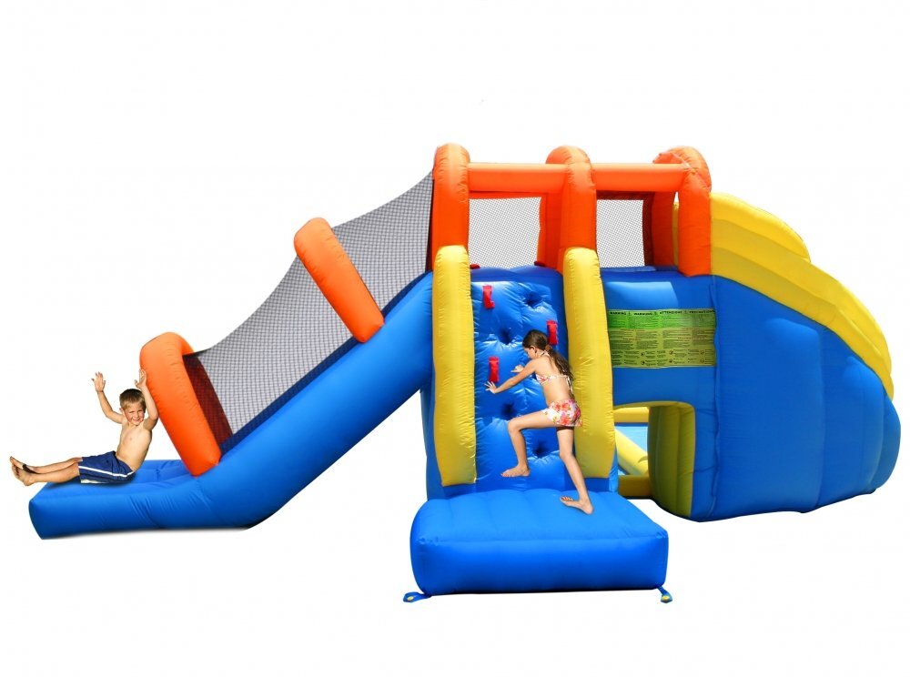 Happy Hop Saltea gonflabila mini Water Park cu spatiu de catarat trei tobogane cos de baschet si tunel