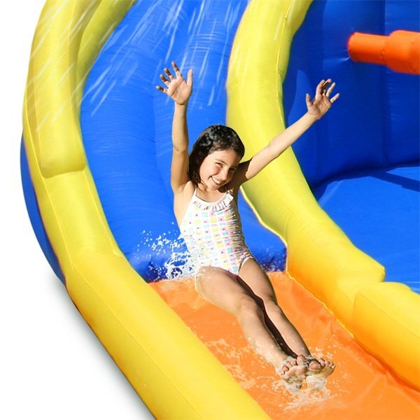 Happy Hop Saltea gonflabila mini Water Park cu spatiu de catarat trei tobogane cos de baschet si tunel