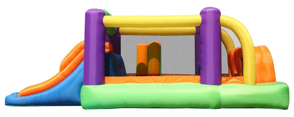 Happy Hop Saltea gonflabila Obstacle Course cu spatiu de catarat doua tobogane loc pentru sarit si doua tunele