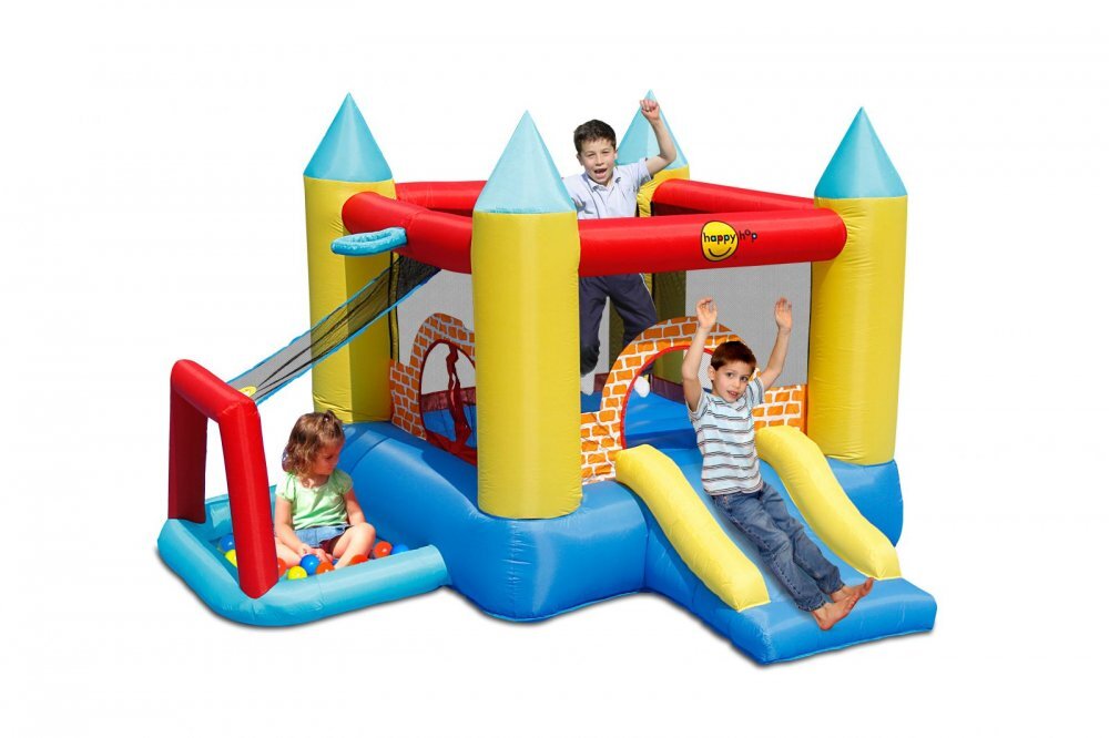 Happy Hop Saltea gonflabila Play Center 4 in 1 cu tobogan loc de joaca cu bile si cos de baschet
