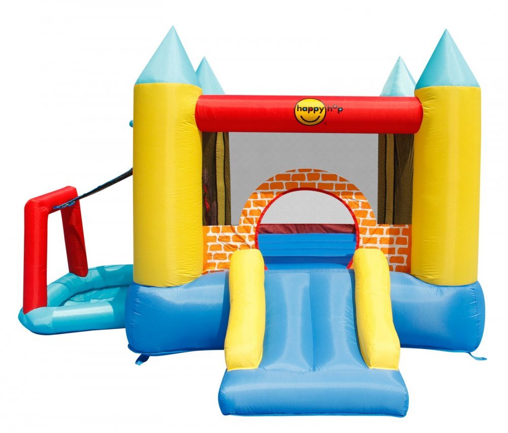 Happy Hop Saltea gonflabila Play Center 4 in 1 cu tobogan loc de joaca cu bile si cos de baschet