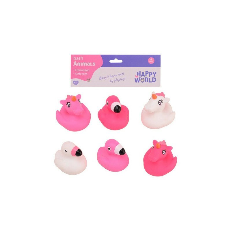 Happy World Jucarii de baie cu flamingo si unicorni din cauciuc roz
