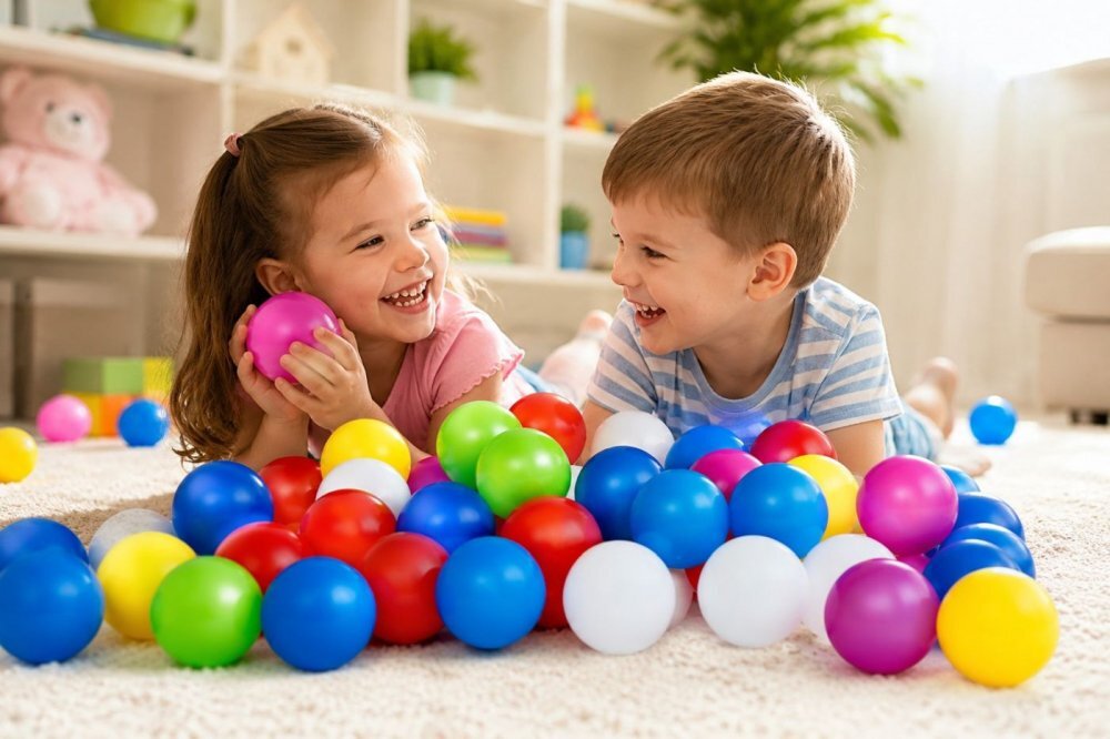 Hashtag Toys Set 60 de mingi din plastic cu diametrul de 8 cm