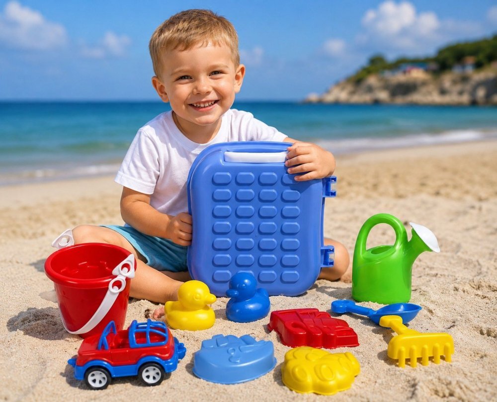 Hashtag Toys Set micul calator rucsac albastru pentru nisip