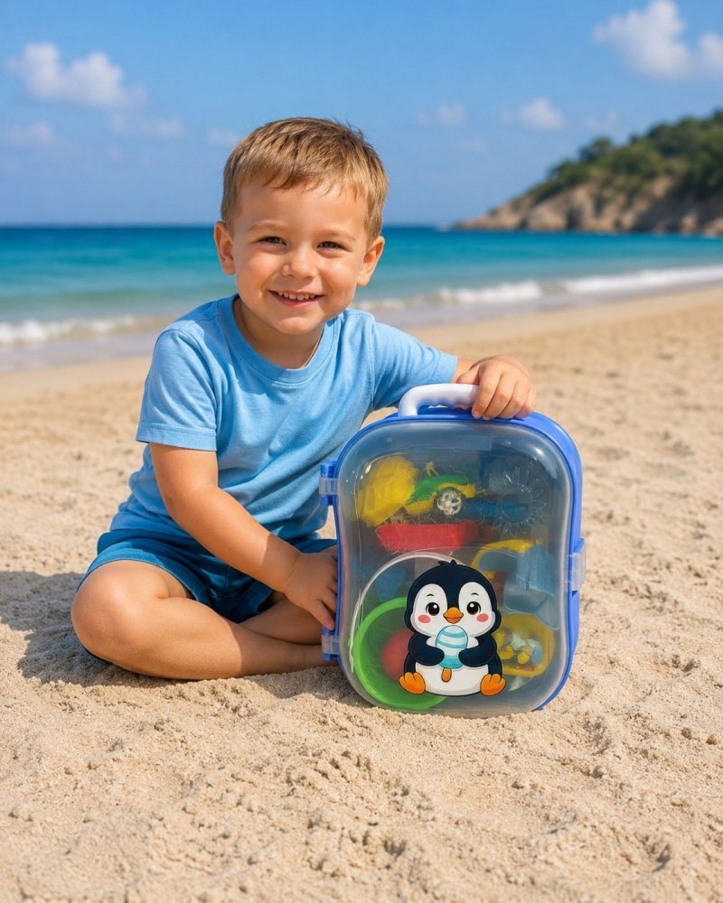 Hashtag Toys Set micul calator rucsac albastru pentru nisip