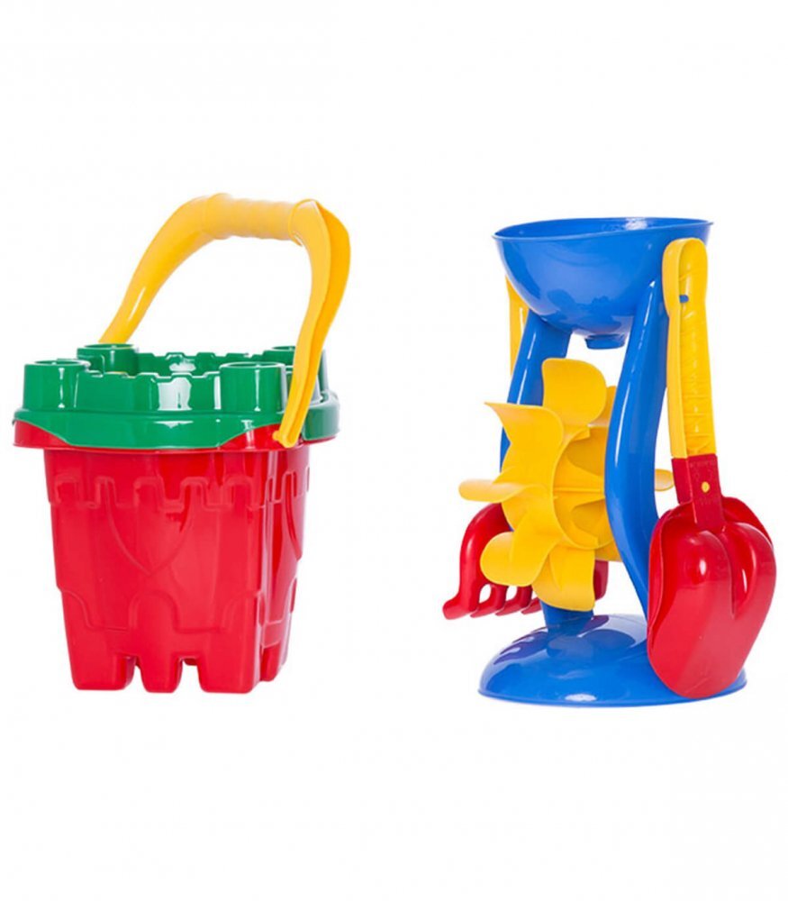 HEMAR Set de joaca pentru nisip cu galeata mare sita cazma grebla si morisca