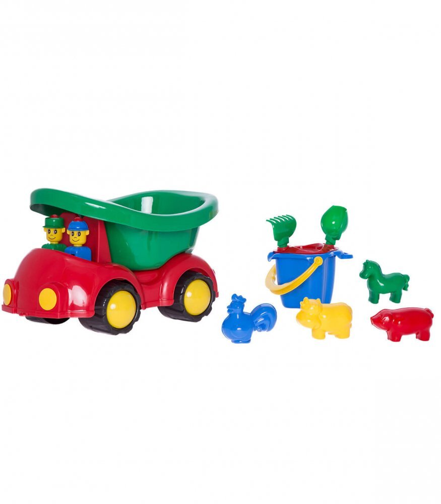 HEMAR Set de plaja cu 8 piese si autobasculanta cu pasageri 36 x 22 x 23 cm