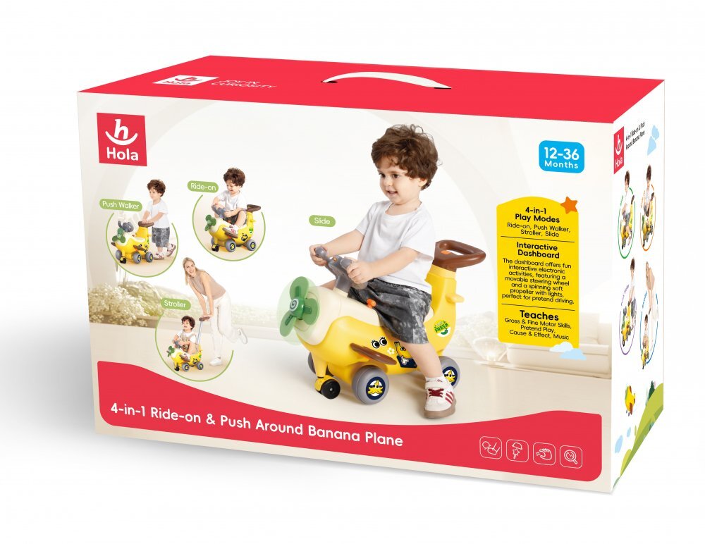 Hola Avion interactiv 4 in 1 ride on si maner de impingere banana
