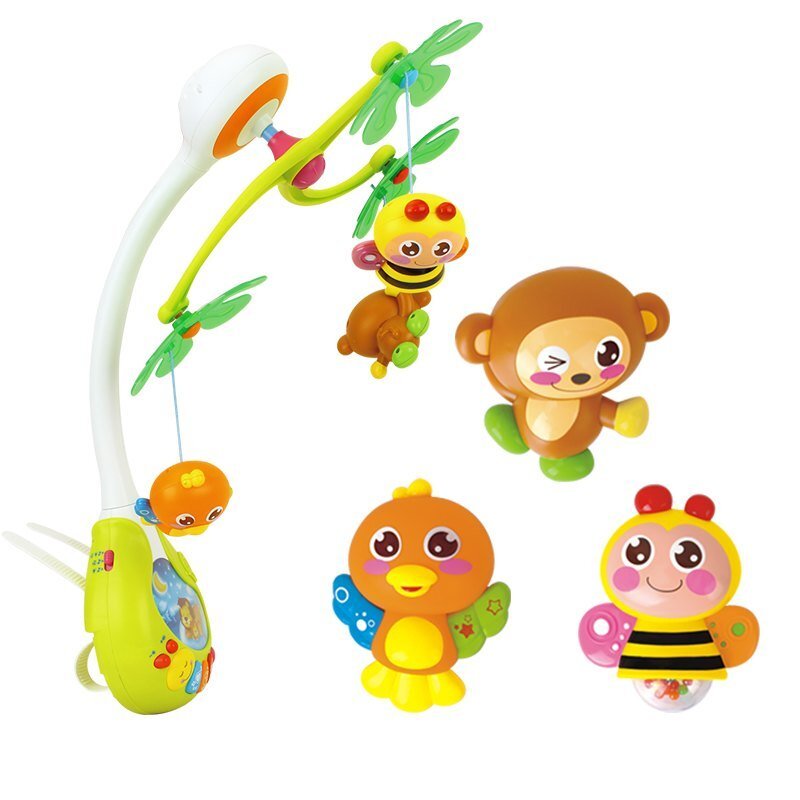 Hola Carusel muzical pentru patut copii Sleepy Animals cu lampa de vegheunitate muzicala atasabila pe patut13 sunete si cantece de leaganjucarii detasabile cu zornaitoarevolum reglabil