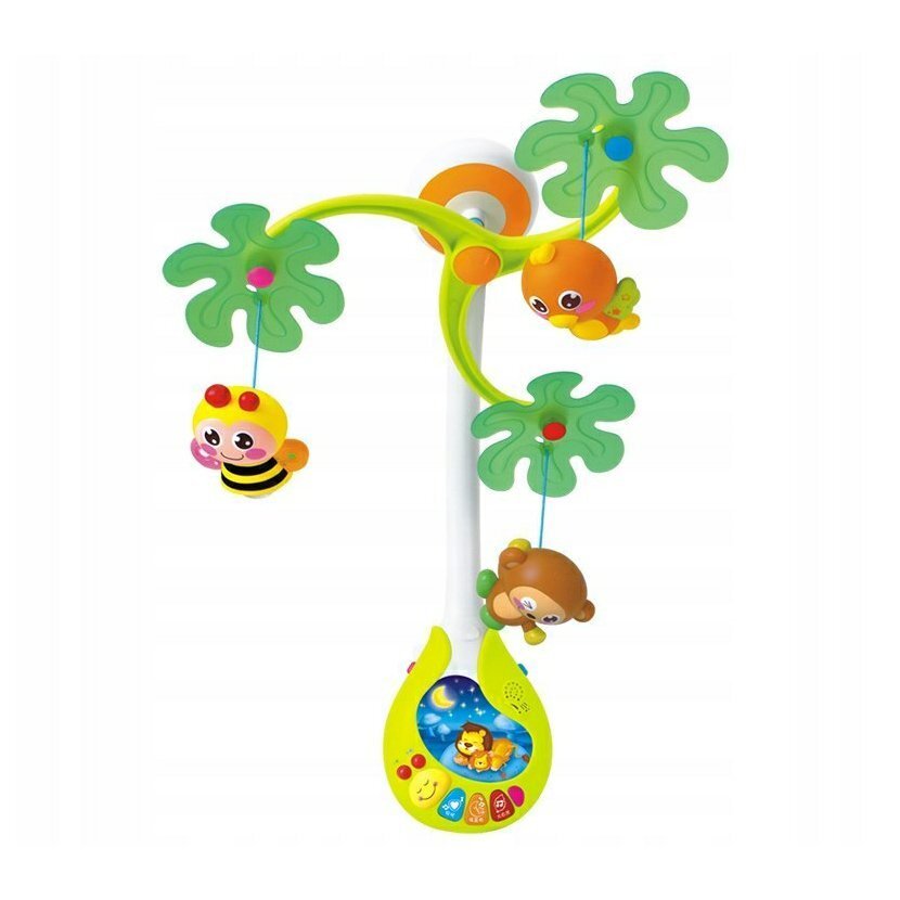Hola Carusel muzical pentru patut copii Sleepy Animals cu lampa de vegheunitate muzicala atasabila pe patut13 sunete si cantece de leaganjucarii detasabile cu zornaitoarevolum reglabil