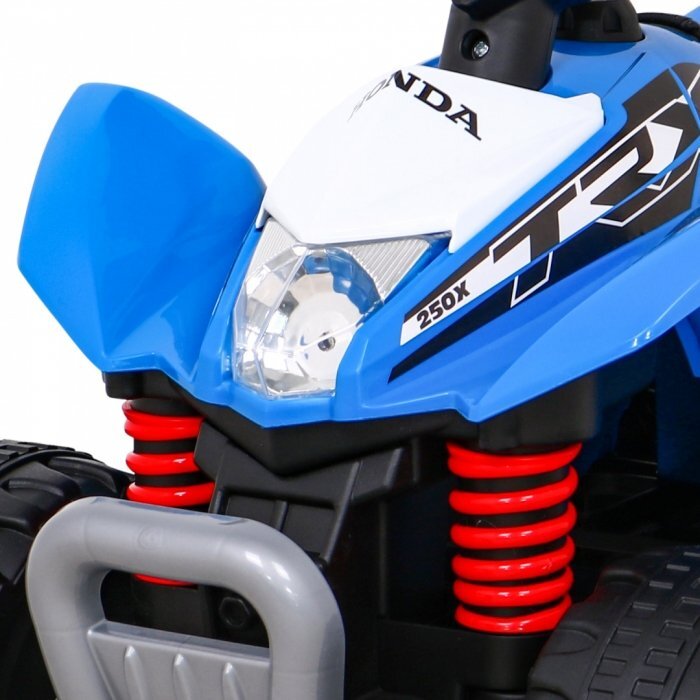 Honda Atv electric pentru copii 250X TRX 64x38x43 cm albastru 30W cu panou audio lumini scaun piele si pedala acceleratie