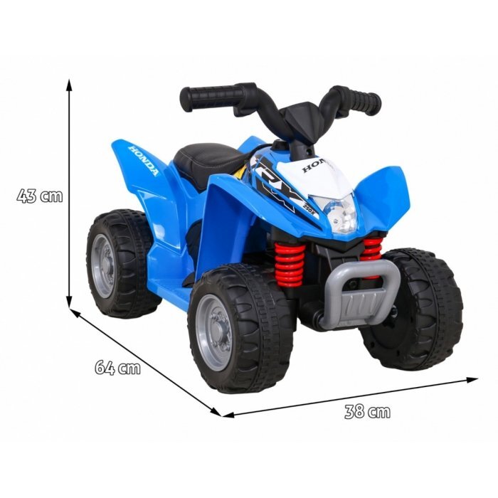 Honda Atv electric pentru copii 250X TRX 64x38x43 cm albastru 30W cu panou audio lumini scaun piele si pedala acceleratie