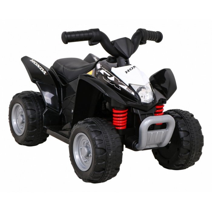 Honda Atv electric pentru copii 250X TRX 64x38x43 cm negru 30W cu panou audio lumini scaun piele si pedala acceleratie