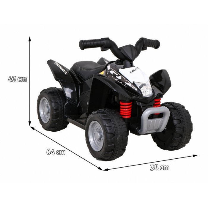 Honda Atv electric pentru copii 250X TRX 64x38x43 cm negru 30W cu panou audio lumini scaun piele si pedala acceleratie