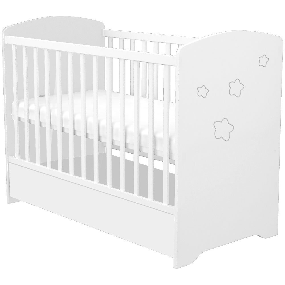 Hubners Patut copii din lemn cu sertar Matei 120x60 cm alb cu stelute