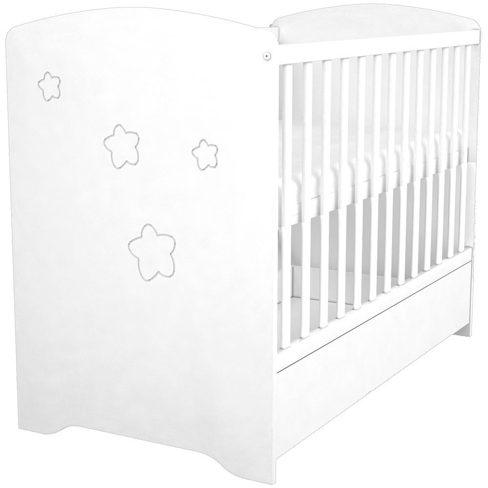 Hubners Patut copii din lemn cu sertar Matei 120x60 cm alb cu stelute
