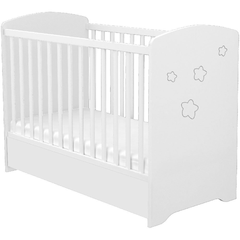 Hubners Patut copii din lemn cu sertar Matei 120x60 cm alb cu stelute