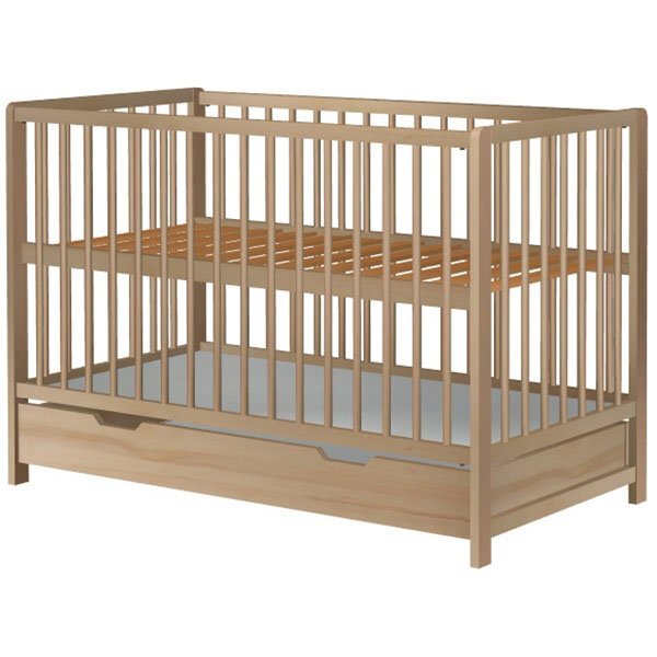 Hubners Patut copii din lemn Dominic 120x60 cm natur cu sertar