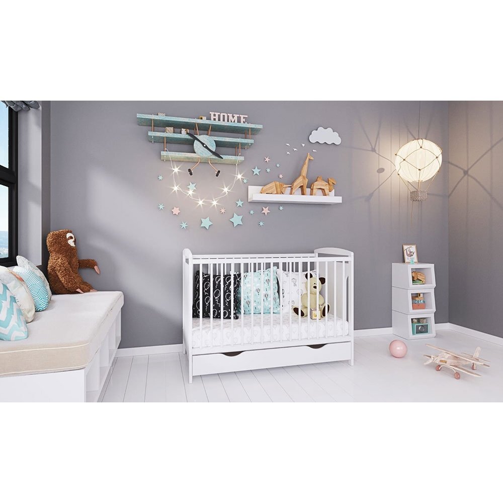 Hubners Patut copii din lemn Karly 120x60 alb cu sertar