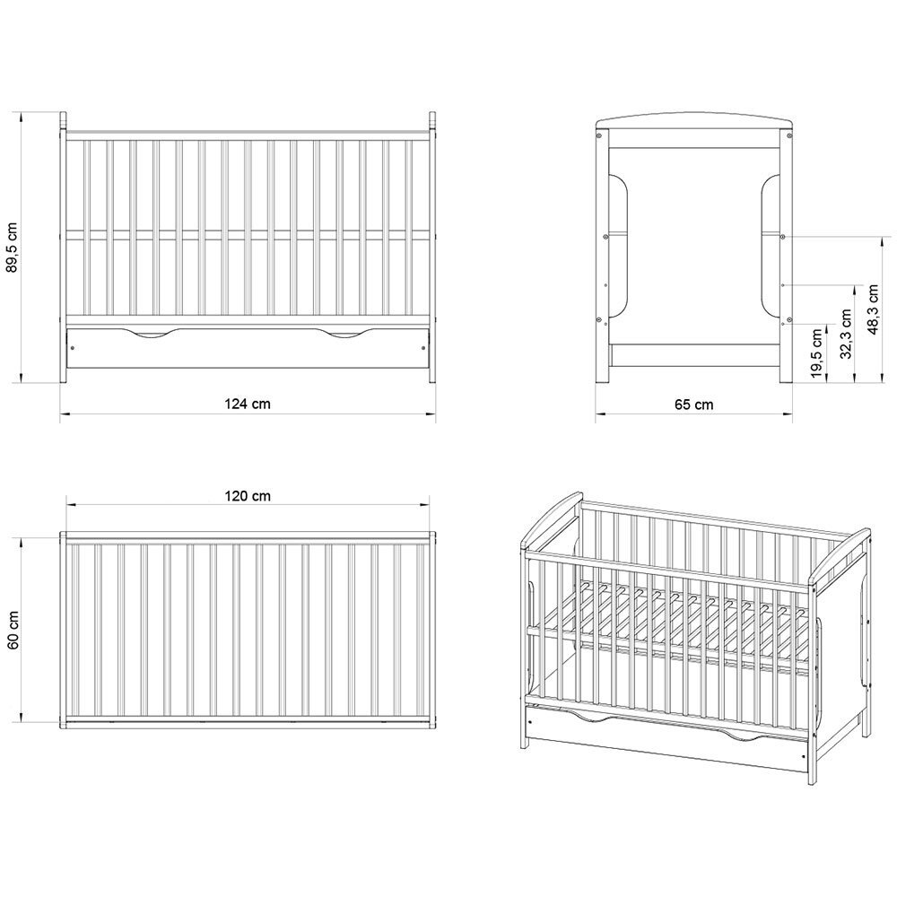 Hubners Patut copii din lemn Karly 120x60 alb cu sertar