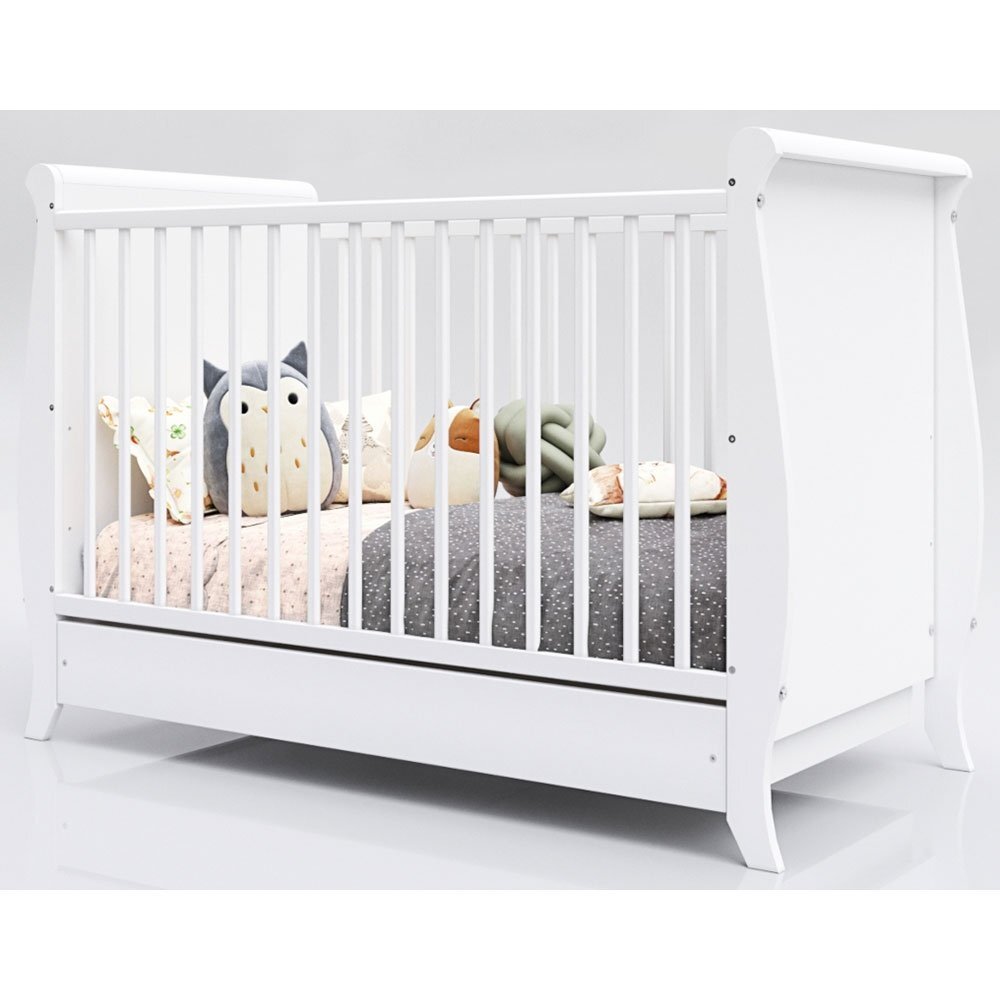 Hubners Patut copii din lemn Mara 120x60 cm alb cu sertar