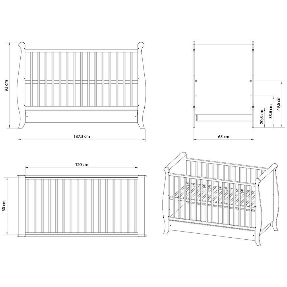 Hubners Patut copii din lemn Mara 120x60 cm alb cu sertar