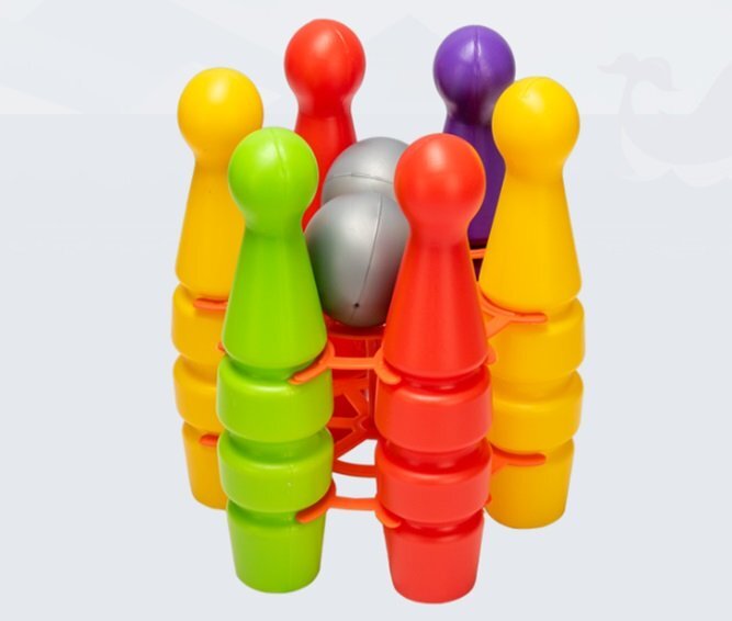 Huby Toys Set bowling pentru copii cu popice multicolore si bile in suport din plastic