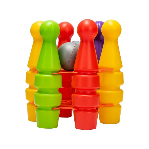 Huby Toys Set bowling pentru copii cu popice multicolore si bile in suport din plastic
