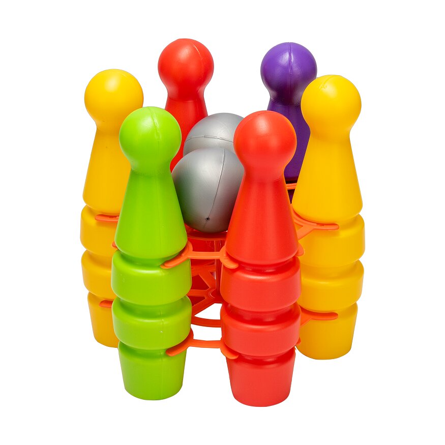 Huby Toys Set bowling pentru copii cu popice multicolore si bile in suport din plastic