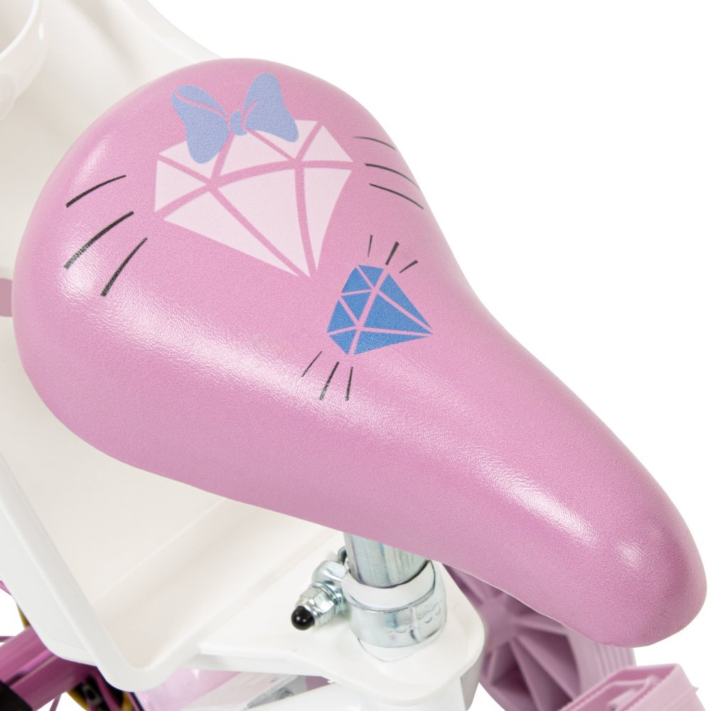 Huffy Bicicleta copii Minnie 14 inch roti ajutatoare si cosulet pentru copii cu varsta intre 4 si 6 ani sau cu inaltimea pana la 110 cm frana de mana pe ambele roti anvelope cu profil gros scaun reglabil