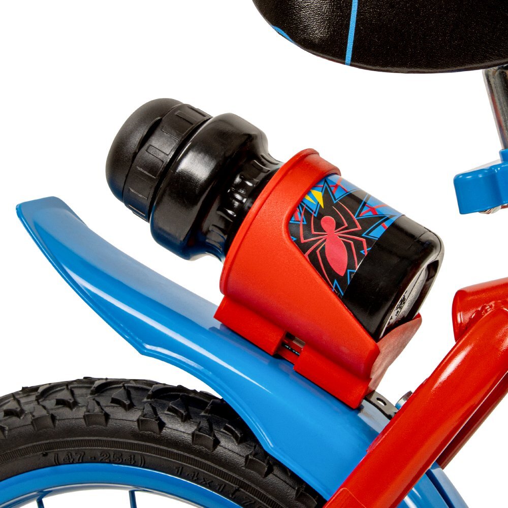 Huffy Bicicleta copii Spiderman 24944W 14 inch cu roti ajutatoare si sticluta de apa cu suport varsta 4-6 ani inaltimea 105-117 cm scaun si ghidon reglabile pe inaltime anvelope cu profil gros