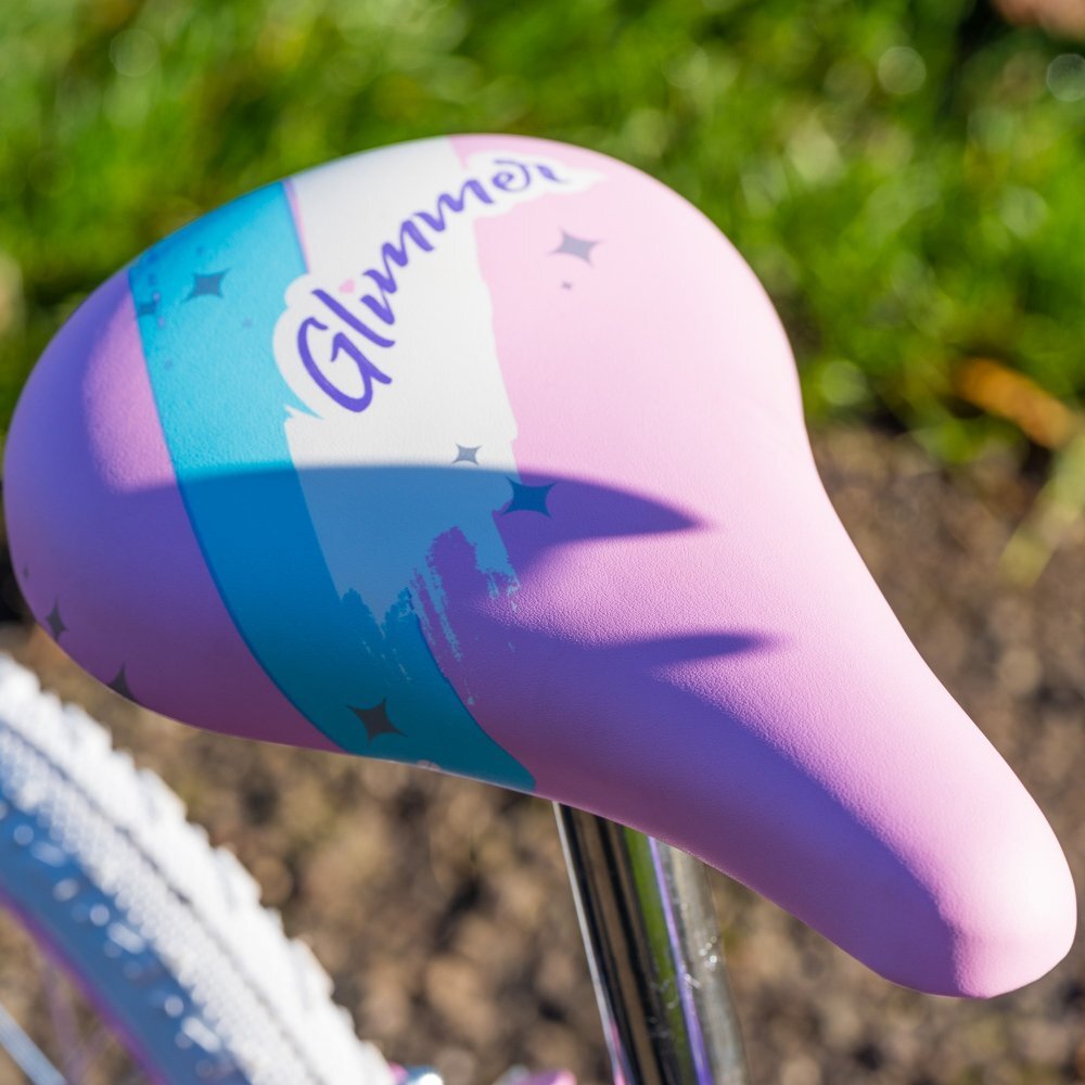 Huffy Bicicleta fetite Glimmer Violet 16 inch cu gentuta pentru ghidon varsta 5-7 ani inaltimea 112-127 cm scaun si ghidon reglabile pe inaltime frana de mana pe ambele roti anvelope cu profil gros