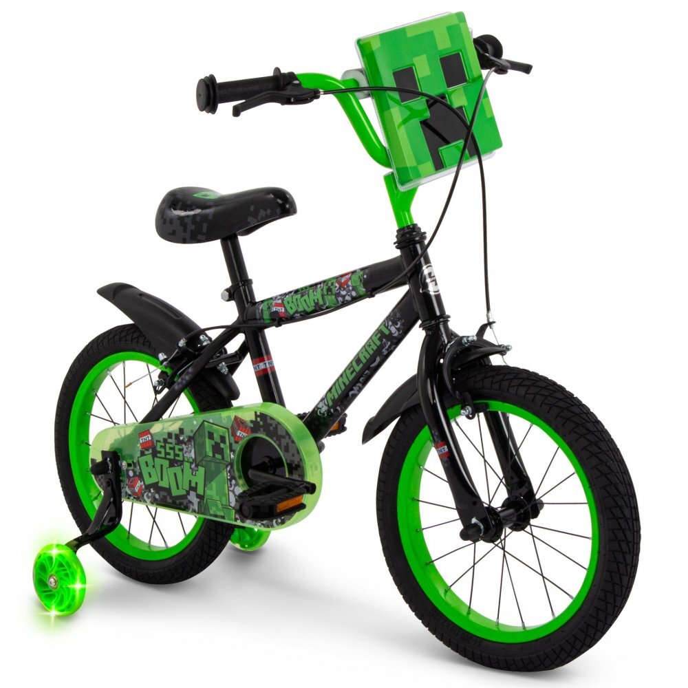 Huffy Bicicleta pentru copii Minecraft Black 16 inch cu roti ajutatoare luminoase