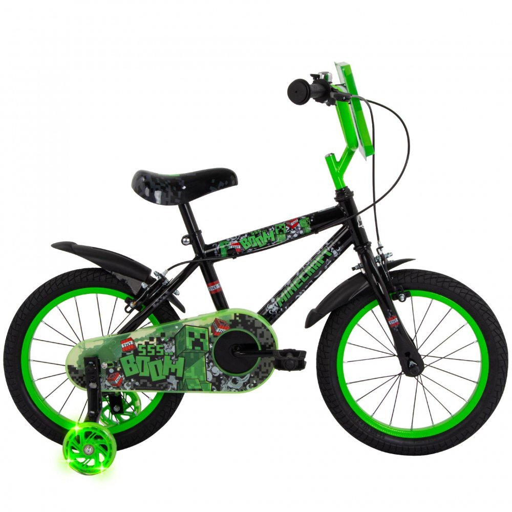 Huffy Bicicleta pentru copii Minecraft Black 16 inch cu roti ajutatoare luminoase