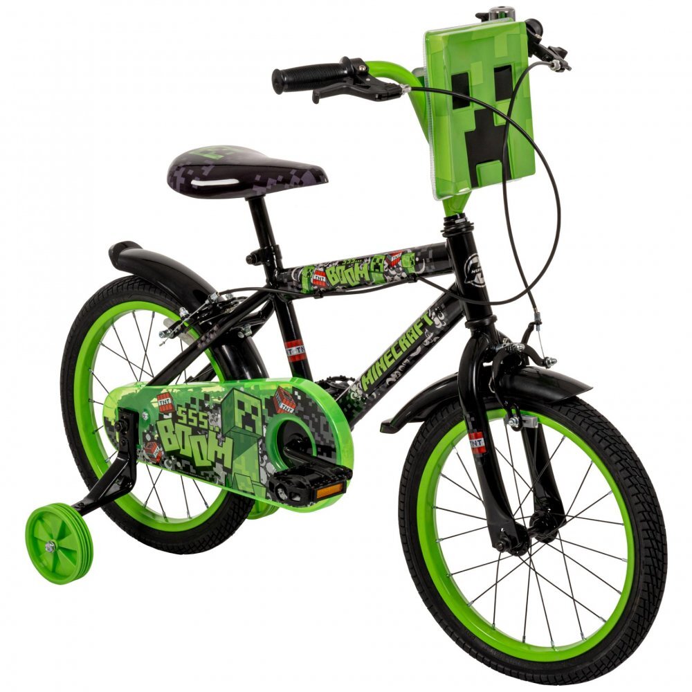Huffy Bicicleta pentru copii Minecraft Black 16 inch cu roti ajutatoare luminoase