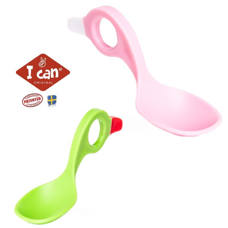 I CAN Set 2 lingurite cu multiple modalitati de prindere pinkgreen
