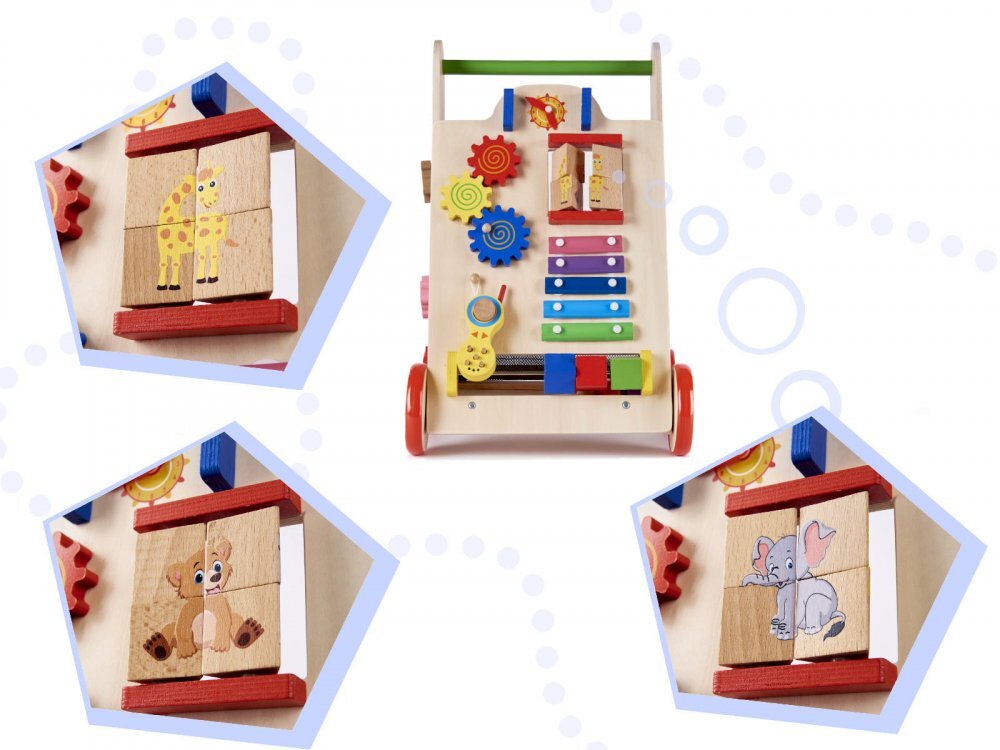 Ikonka Antepremergator pentru copii educational din lemn cu xilofon angrenaje rotative ceas cu limbi mobile dimensiune 33 x 31.5 x 50 cm