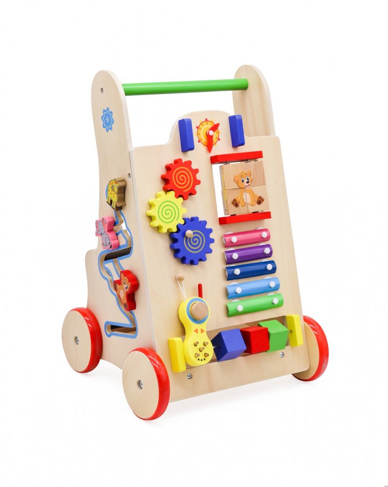 Ikonka Antepremergator pentru copii educational din lemn cu xilofon angrenaje rotative ceas cu limbi mobile dimensiune 33 x 31.5 x 50 cm