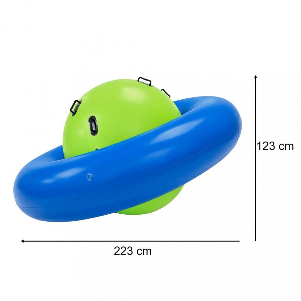 Ikonka Balansoar gonflabil gigant de echilibru BlueGreen capacitate pana la 3 utilizatori sarcina maxima 150 kg cu 6 manere de suport dimensiune 223 x 123 cm
