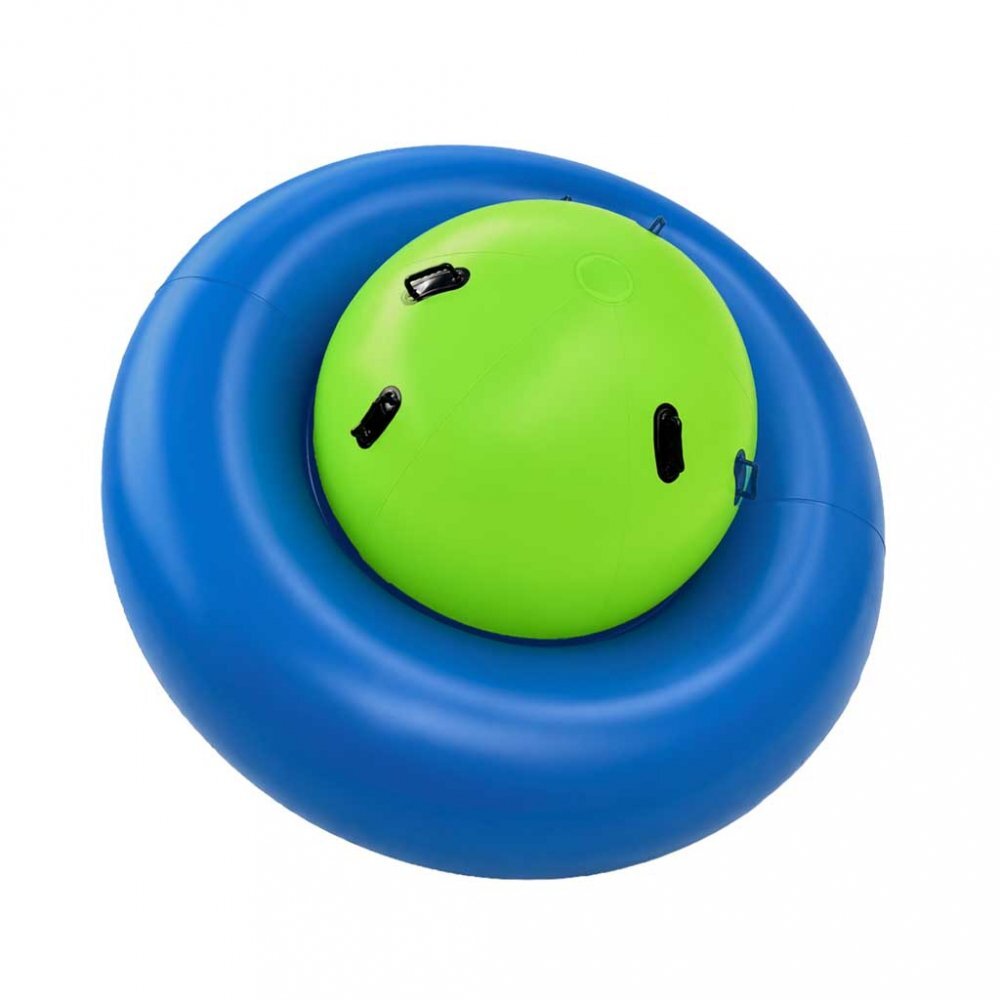 Ikonka Balansoar gonflabil gigant de echilibru BlueGreen capacitate pana la 3 utilizatori sarcina maxima 150 kg cu 6 manere de suport dimensiune 223 x 123 cm