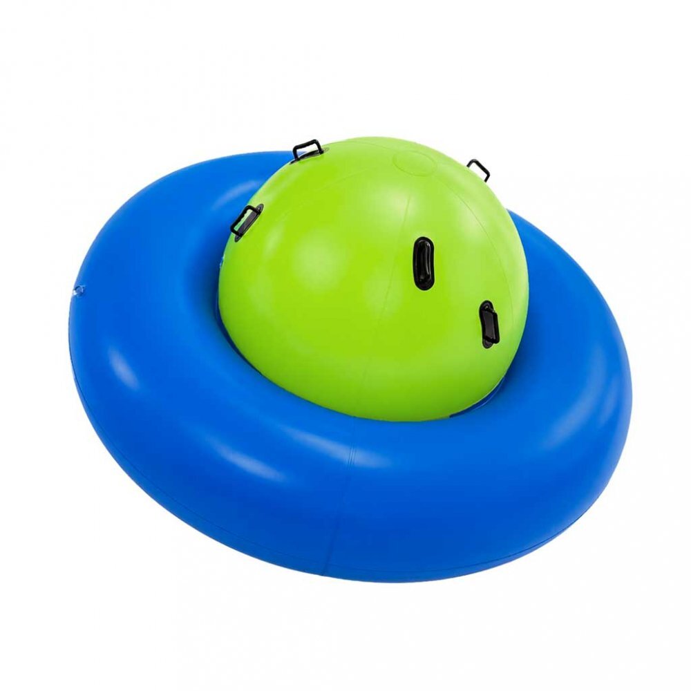 Ikonka Balansoar gonflabil gigant de echilibru BlueGreen capacitate pana la 3 utilizatori sarcina maxima 150 kg cu 6 manere de suport dimensiune 223 x 123 cm