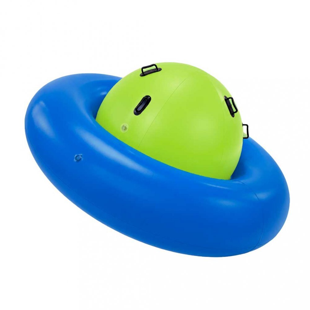Ikonka Balansoar gonflabil gigant de echilibru BlueGreen capacitate pana la 3 utilizatori sarcina maxima 150 kg cu 6 manere de suport dimensiune 223 x 123 cm