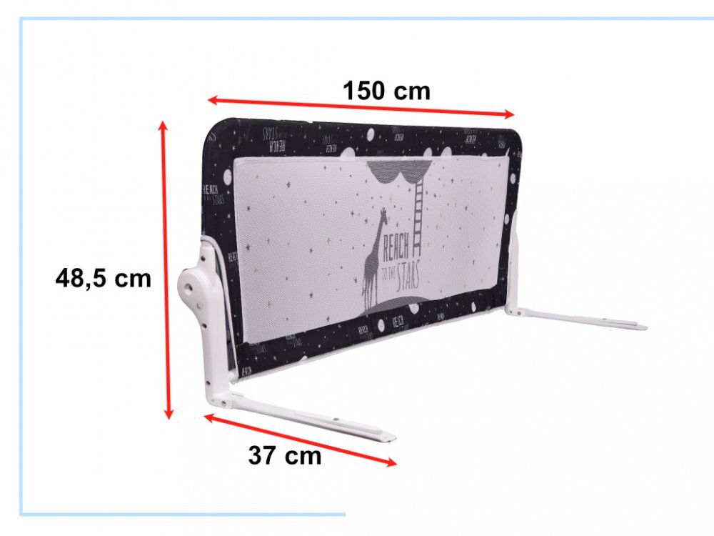 Ikonka Bariera de protectie pentru pat copii pliabila cadrul metalic dimensiune 150 x 45 cm black