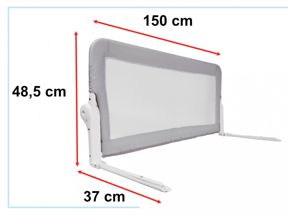 Ikonka Bariera de protectie pentru pat copii pliabila cadrul metalic dimensiune 150 x 45 cm Grey