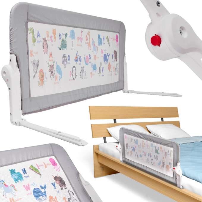 Ikonka Bariera de protectie pentru pat copii pliabila cadrul metalic dimensiune 90 x 48.5 cm Cute Animals