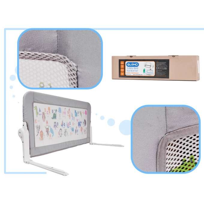 Ikonka Bariera de protectie pentru pat copii pliabila cadrul metalic dimensiune 90 x 48.5 cm Cute Animals