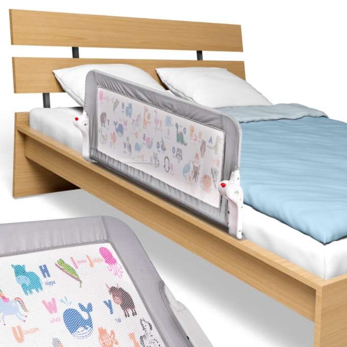 Ikonka Bariera de protectie pentru pat copii pliabila cadrul metalic dimensiune 90 x 48.5 cm Cute Animals