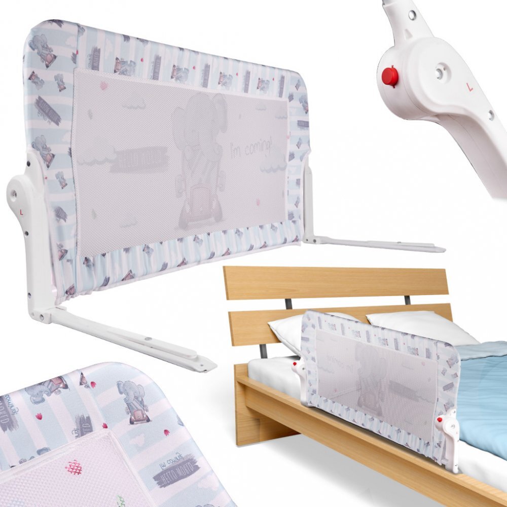 Ikonka Bariera de protectie pentru pat copii pliabila cadrul metalic dimensiune 90 x 48.5 cm Elefant